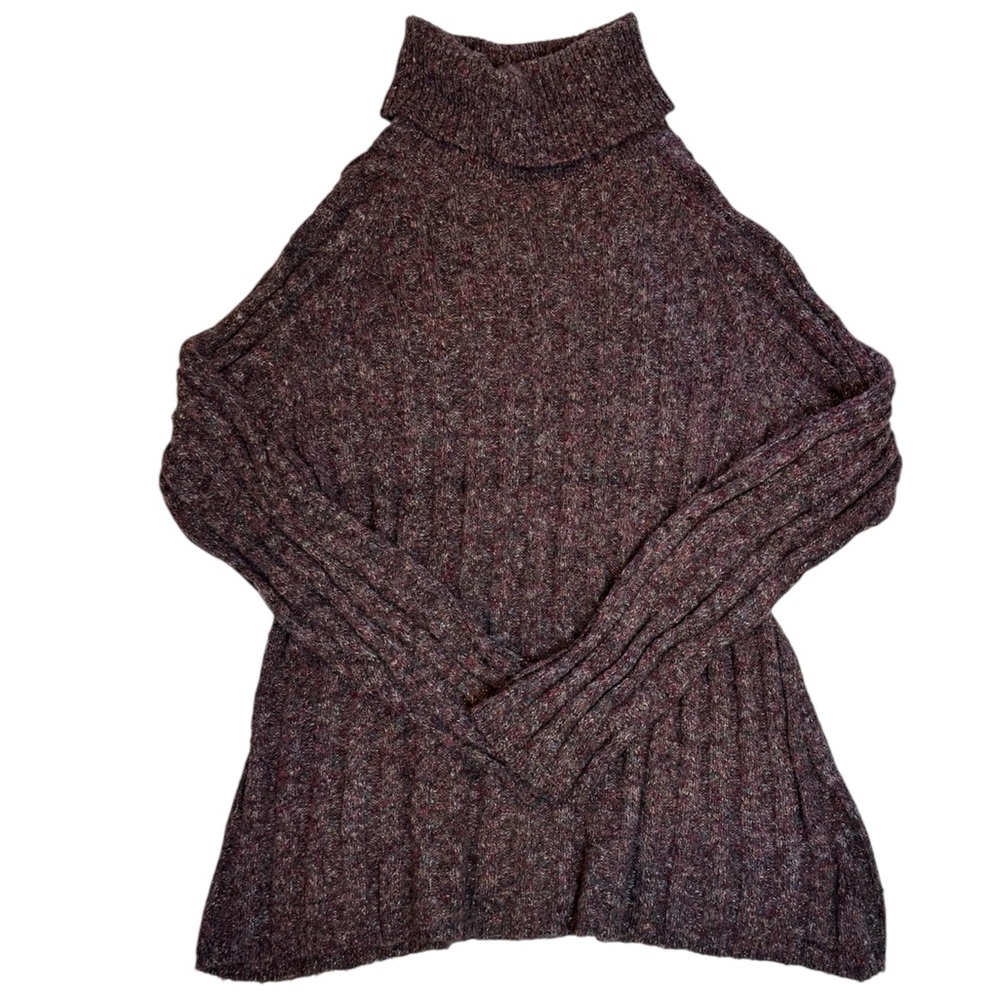 Women's Pullover Multi Color Purple Turtle Mock Neck Long Sleeve Sweater Size L
